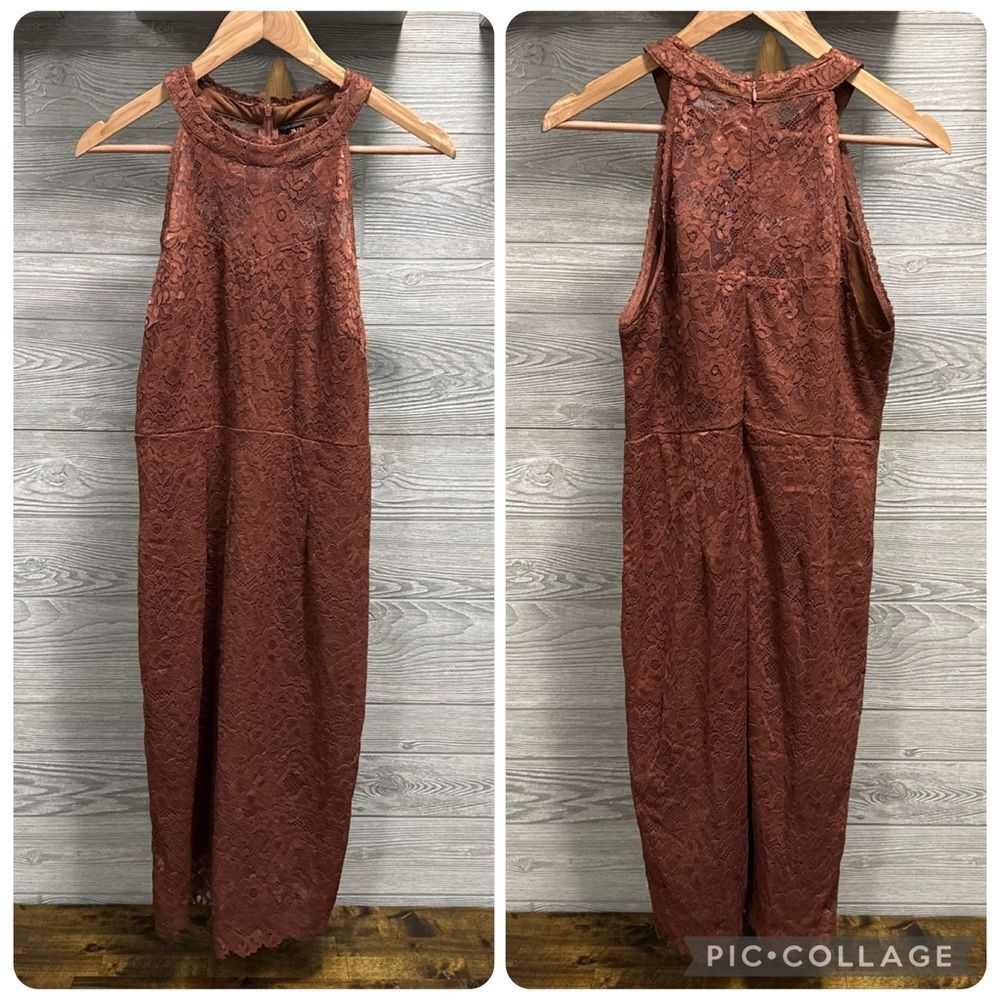 Forest Fairy Lace Dress Size XL Brown Lined Event HOCO Party Wedding Allegra K